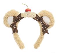 PureBowlic Niedlicher Bärenohr-Stirnband für Mädchen mit Kirschschleife aus | Haarreifen für Mädchen, weiches Gewebe, zum Waschen von Gesicht und Make-up, für Kawaii-Lolita-Stil, Farbe: Rosa und Beige