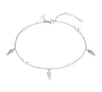 Purelei® - Akala Fußkettchen Damen - Edelstahl 18K vergoldet/rosé/silber - Mit echten Süßwasserperlen & Muschelanhängern - Verstellbar 21-25 cm - Sommerliches Fußband (Silver)