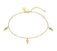 Purelei® - Akala Fußkettchen Damen - Edelstahl 18K vergoldet/rosé/silber - Mit echten Süßwasserperlen & Muschelanhängern - Verstellbar 21-25 cm - Sommerliches Fußband (Gold)