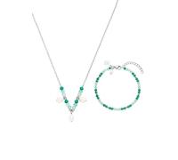 Purelei® Beach Breeze Set - Kette & Armband mit facettierten Glasperlen & Süßwasserperlen, verstellbar, 18K vergoldet, Schmuckset, Damenschmuck, Schmuck für Frauen (Silver)