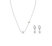 Purelei® Beach Star Set - Filigrane Kette & Creolen mit Seestern-Anhängern & Korallfarbenem Schmuckstein, Edelstahl 18K Vergoldet, Schmuckset, Schmuck für Frauen (Silver)