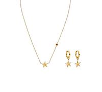 Purelei Beach Star Set - Filigrane Kette & Creolen mit Seestern-Anhängern & Korallfarbenem Schmuckstein, Edelstahl 18K Vergoldet, Schmuckset, Schmuck für Frauen (Gold)