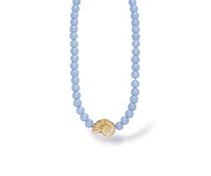 Purelei Blue Lagoon Kette Damen mit Glasperlen und Muschel Anhänger, Perlenkette aus Edelstahl Rosévergoldet, Halskette Verstellbar 35-45 cm, Sommerschmuck, Layering Kette, Schmuck Geschenk