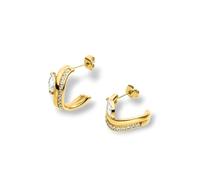Purelei Elegante offene Creolen mit weißem Zirkonia-Stein - Edelstahl (Gold 14K vergoldet/Silber/Roségold 18K) - Moderner Lagen-Look, 20 mm Durchmesser, hochwertige Ohrringe für Damen (Gold)
