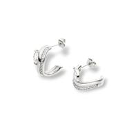 Purelei Elegante offene Creolen mit weißem Zirkonia-Stein - Edelstahl (Gold 14K vergoldet/Silber/Roségold 18K) - Moderner Lagen-Look, 20 mm Durchmesser, hochwertige Ohrringe für Damen (Silver)