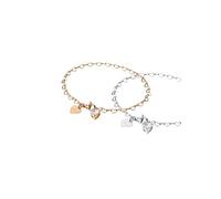 Purelei Endless Love Armband-Set - 2-teiliges Armbandset mit herzförmigen Gliedern und Zirkonia-Anhängern - Edelstahl, verstellbar 19 cm - Gold/Silber/Roségold (Silver/Rosegold)