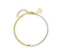 Purelei® Fusion Armband - Zweigeteiltes Design mit Zirkonia-Tenniskette & Schlangenkette - Edelstahl vergoldet - Weißer Tropfenstein - Verstellbar 16-20 cm - Gold/Silber/Roségold (Gold)