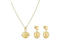 Purelei® - Halskette & Statement-Ohrringe mit Coin-Anhänger, Edelstahl 18K vergoldet, Inspiriert von Queen Kapiʻolani, Schmuckset, Set für Frauen (Gold)