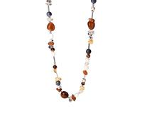 Purelei® Hawaiian Sunset Kette - mit rotem Achat, Citrin, Jaspis & Süßwasserperlen - Edelstahl 18K vergoldet - Damen Halskette 40-45 cm - Farbenfrohes Statement im Sunset-Look (Silver)