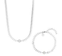 Purelei® Laka Schmuckset (Gold, Silber, Rosegold), Damen Schmuckset aus langlebigem Edelstahl, Wasserfeste Halskette und Armband mit Stein und Blattdesign (Silber)