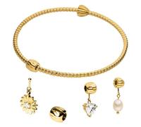 Purelei LEI Charm Armreif Damen S/M, wasserfestes Armband aus Edelstahl 14K vergoldet, Schmuckstück zum Kombinieren mit Stopper, Herz, Sonnenblume und Perle