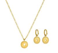 Purelei Lolani Set - 2-teiliges Schmuckset aus Lolani Kette & Lolani Creolen - Edelstahl, wasserfest, 18K vergoldet - gemusterte Coin-Anhänger - verstellbare Kette 45-50 cm (Gold)