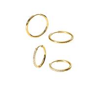 Purelei® Lovely Glitter Damen Ohrring-Set - 2 Paar Creolen (vergoldet oder silber) - kleine Zirkonia & große schlichte Creolen - wasserfest, hypoallergen - (Gold)