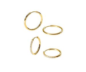 Purelei Lovely Glitter Damen Ohrring-Set - 2 Paar Creolen (vergoldet oder silber) - kleine Zirkonia & große schlichte Creolen - wasserfest, hypoallergen - (Gold)