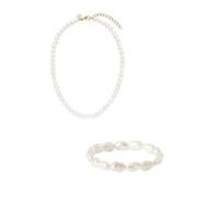Purelei® Pearl Schmuckset - White Pearl Halskette und Pearly Ring - Edelstahl, wasserfest - Perlen Schmuckset für Damen - Gold