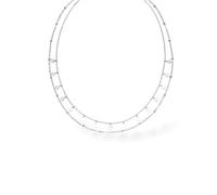 Purelei Plain Kette für Damen in Hellsilber, doppelreihige Halskette aus Edelstahl mit Silberbeschichtung, Coin Anhänger und Kügelchen, verstellbar 40-45 cm