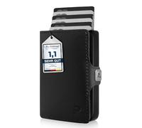PURISTO KLIK Minimal Slim Wallet - Mini Kreditkartenetui und Geldbörse für Herren aus Echtleder - Kleiner Credit Card Holder mit RFID Schutz für 10-12 Karten - Schwarz