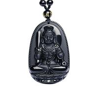 Purmy Buddha Anhänger Naturstein Amulett, Acala Jade Buddha mit Verstellbarer Schwarzer Perlenkette 52-72cm