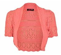 Purple Hanger Bolero Schulterjäckchen Kurzarm Strick Häkel Muster Top Kurzes Jäckchen Größe 36/38 Koralle