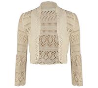 Purple Hanger - Damen Frauen Bolero Strick Jäckchen Offen Häkel Optik Langarm Bauchfrei Schulterjäckchen - EU 40/42, Creme