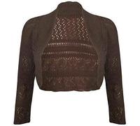 Purple Hanger - Damen Frauen Bolero Strick Jäckchen Offen Häkel Optik Langarm Bauchfrei Schulterjäckchen - EU 40/42, Dunkelbraun