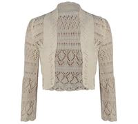 Purple Hanger - Damen Frauen Bolero Strick Jäckchen Offen Häkel Optik Langarm Bauchfrei Schulterjäckchen - EU 36/38, Creme