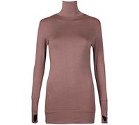 Purple Hanger Damen Pullover Lange Tunika Rollkragen Daumenloch Langärmlig Stretch Einfarbig - 40-42, Mokka