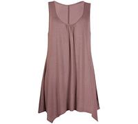 Purple Hanger - Damen Top Ärmellos Dehnbar Gerafft Rundhalsausschnitt Unebener Saum Langes Oberteil T-Shirt Übergröße - 48-50, Mokka