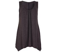 Purple Hanger - Damen Top Ärmellos Dehnbar Gerafft Rundhalsausschnitt Unebener Saum Langes Oberteil T-Shirt Übergröße - 52-54, Dunkelgrau