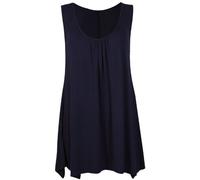 Purple Hanger - Damen Top Ärmellos Dehnbar Gerafft Rundhalsausschnitt Unebener Saum Langes Oberteil T-Shirt Übergröße - 52-54, Marineblau