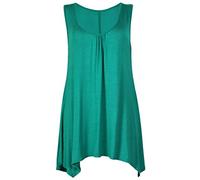 Purple Hanger - Damen Top Ärmellos Dehnbar Gerafft Rundhalsausschnitt Unebener Saum Langes Oberteil T-Shirt Übergröße - 52-54, Jadegrün