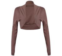 Purple Hanger - Gerippte Bolero Jacke für Damen Langärmlig Eng Geschnitten Vorne Offen Bolero Jäckchen Schulter Oberteil - 36 - 38, Mokka