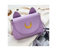 (Purple) Summer Sailor Moon Ladies Handbag Black Luna Cat Shape Chain Shoulder Bag PU Leather Women Messenger Crossbody Small Bag Purses