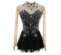 purpleq Damen Rollkunstlaufkleid Leotard Tanzanzug Schwarz Langarm Kürkleid mit Strass Rollkunstlauf Wettbewerb Tanzanzug Gymnastikanzug Damen Langarm Ballettkleid,3XL