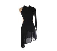 purpleq Damen Tanzkleid Eiskunstlauf Kleid Damen Langarm Kürkleid Mit Rollkunstlauf Wettbewerb Tanzanzug Gymnastik Leotard Turnanzug Tanzkostüm Asymmetrisch Rock,Schwarz,XS
