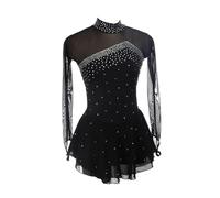 purpleq Eiskunstlauf Kleid Damen Glitzer Strass Ballettkleid Langarm Kürkleid Mit Rollkunstlauf Wettbewerb Tanzanzug Gymnastik Leotard Turnanzug Tanzkostüm Ballettkleid Eisllaufkleid,Schwarz,3XS