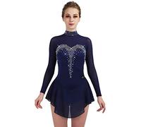 purpleq Eiskunstlauf Kleid für Damen Mädchen Roller Eislauf Kostüm Strass Langärmliges Wettkampf Ballettkostüm Trikots für Rhythmische Gymnastik Performance Kleidung