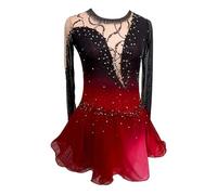 purpleq Eiskunstlauf Kleid für Mädchen Schwarz Rote Halo Färbung Asymmetrischer Saum Wettkampf Eislaufbekleidung Trikot für Rhythmische Gymnastik Lange Ärmel