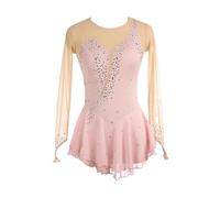 purpleq Glitzer Eiskunstlauf Kleid Damen Langarm Kürkleid Mit Strass Rollkunstlauf Wettbewerb Tanzanzug Ballerina Kleid Latein Tanzkleid Wettbewerb Tanzkostüm Damen Tanzkleid,Light pink,M