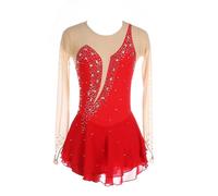 purpleq Glitzer Eiskunstlauf Kleid Damen Langarm Kürkleid Mit Strass Rollkunstlauf Wettbewerb Tanzanzug Ballerina Kleid Latein Tanzkleid Wettbewerb Tanzkostüm Damen Tanzkleid,Rot,XS