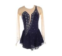 purpleq Glitzer Eiskunstlauf Kleid Damen Langarm Kürkleid Mit Strass Rollkunstlauf Wettbewerb Tanzanzug Ballerina Kleid Latein Tanzkleid Wettbewerb Tanzkostüm Damen Tanzkleid,Navy Blue,M