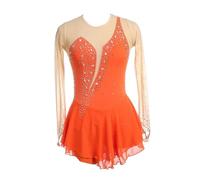 purpleq Glitzer Eiskunstlauf Kleid Damen Langarm Kürkleid Mit Strass Rollkunstlauf Wettbewerb Tanzanzug Ballerina Kleid Latein Tanzkleid Wettbewerb Tanzkostüm Damen Tanzkleid,Orange,S