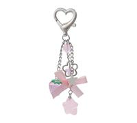 Purse Charm - Bow Strawberry Key Ring | Light Red Aesthetic Pendant Keychain, Alloy + Glass Beads + Acrylic, 9.5x1.7x0.8cm Stylish Decor for Bag Backpack Purse Mobile Phone Girls Women Birthday