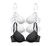 Push-up-BH, Damen, Gr. 70, Cup A, schwarz-weiß (2xweiß, 1xschwarz), Spitze, Obermaterial: 64% Baumwolle, 31% Polyamid, 5% Elasthan, PETITE FLEUR BY LASCANA, BHs Push-up-BH, mit Bügel und herausnehmbar