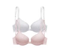 Push-up-BH, Damen, Gr. 70, Cup B, beige (weiß, puder), Mesh, Obermaterial: 80% Polyamid, 20% Elasthan, PETITE FLEUR BY LASCANA, BHs Push-up-BH, aus süßem Herzchen-Mesh mit edlen Spaghettiträgern, sexy