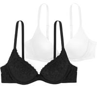 Dorina Damen Sonia Push-Up-BH 2er-Pack - Bügel-BHs mit Geformten Cups, Spitze und Glattem Mikrogewebe für Hebung und Komfort, Schwarz und Weiß