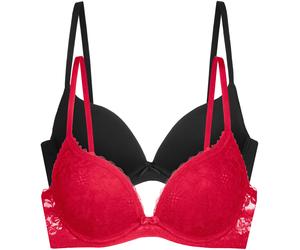 Push-up-BH DORINA "Sonia", Damen, Gr. 80, Cup C, schwarz (rot, schwarz), Spitze, Obermaterial: 86% Polyamid, 14% Elasthan, unifarben, BHs Push-up-BH (36238954-80) rot, schwarz
