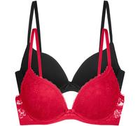Push-up-BH DORINA "Sonia", Damen, Gr. 85, Cup C, schwarz (rot, schwarz), Spitze, Obermaterial: 86% Polyamid, 14% Elasthan, unifarben, BHs Push-up-BH (36238954-85) rot, schwarz