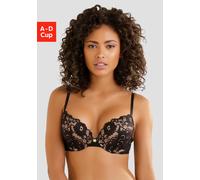 Push-up-BH JETTE, Damen, Gr. 70, Cup C, schwarz (schwarz, caramel), Spitze, Obermaterial: 90% Polyamid, 10% Elasthan, BHs Push-up-BH, aus floraler Spitze, Dessous (49866169-70) schwarz, caramel