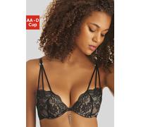 Push-up-BH LASCANA "BH mit Bügel, Spitzen-BH, als Dessous-Set kombinierbar", Damen, Gr. 80, Cup A, schwarz, Microtouch, Obermaterial: 60% Polyamid, 35% Polyester, 5% Elasthan, BHs Push-up-BH, sexy Unt